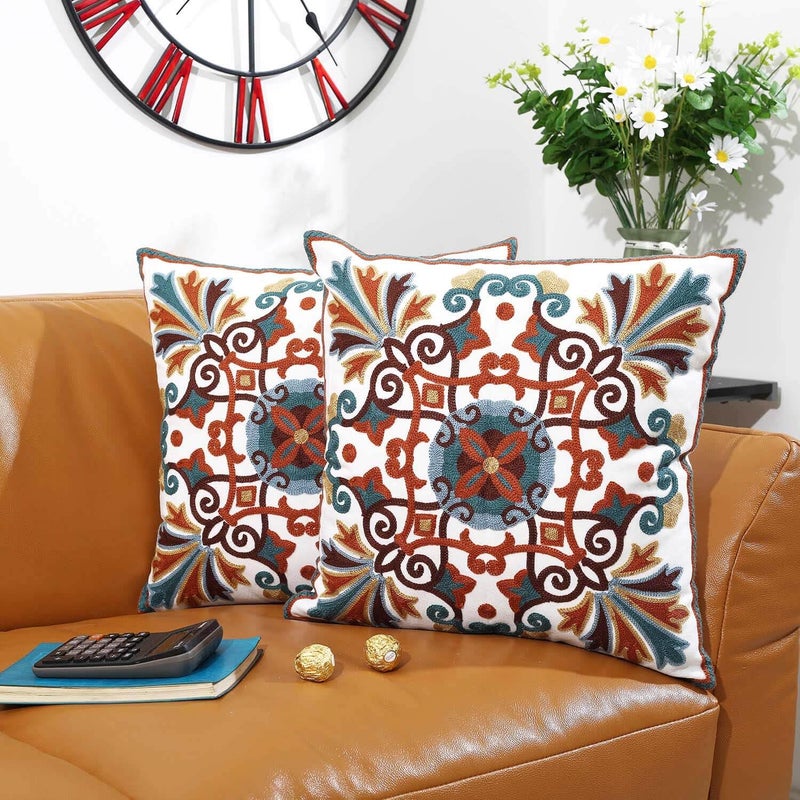 Oneslong Throw Pillow Covers for Couch 18x18 inches Set of 2 Embroidered Pattern Decorative Pillows Case Cover for Living Room Sofa Bed Chair - Image 2